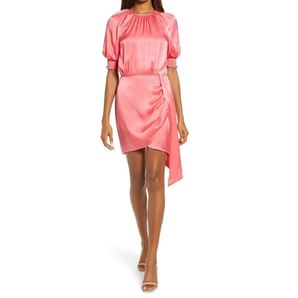 Saylor Zulu Satin Mini dress in Melon Pink Large New Womens Cocktail